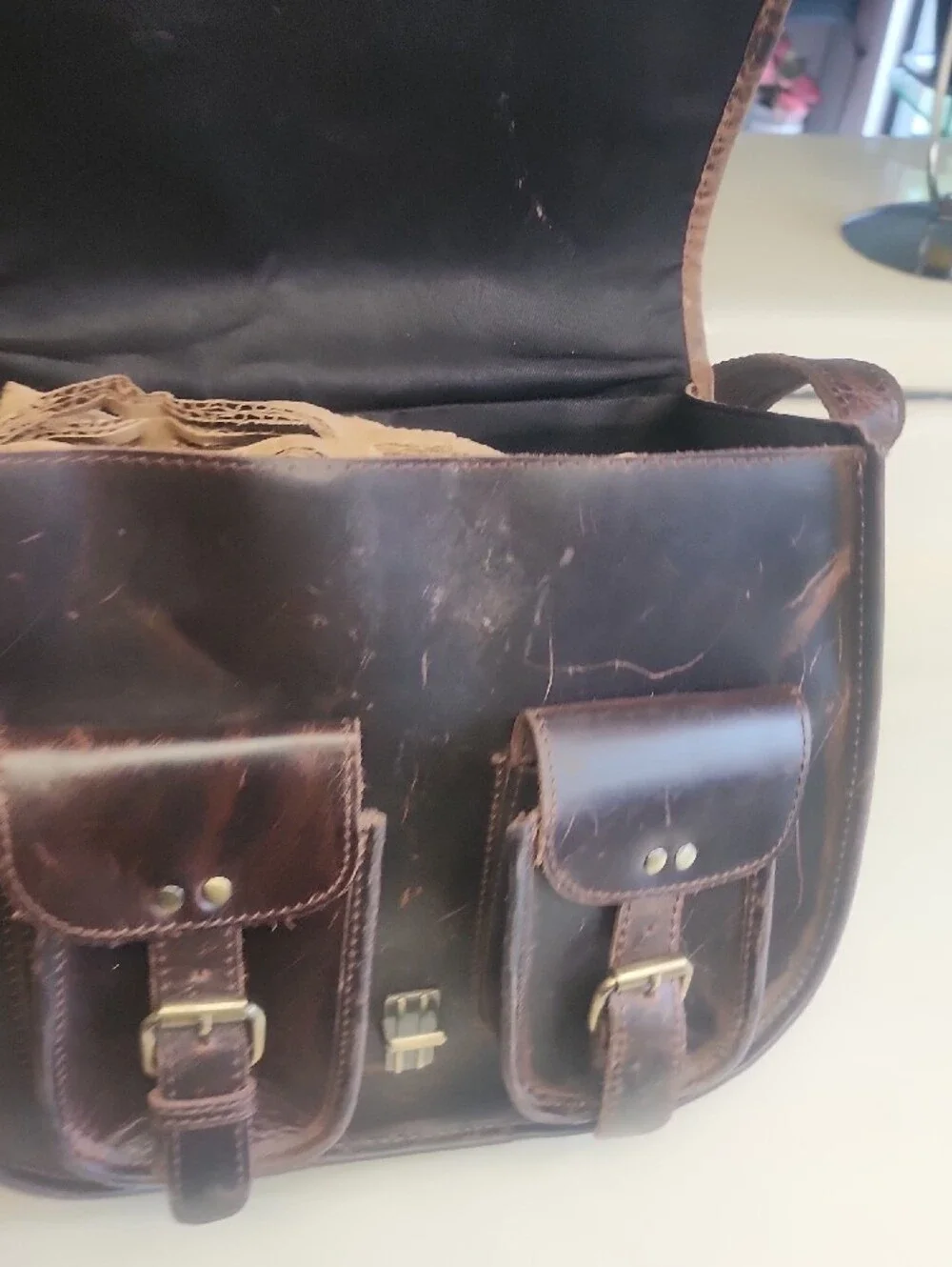 Leather Messenger Bag - Dark Brown